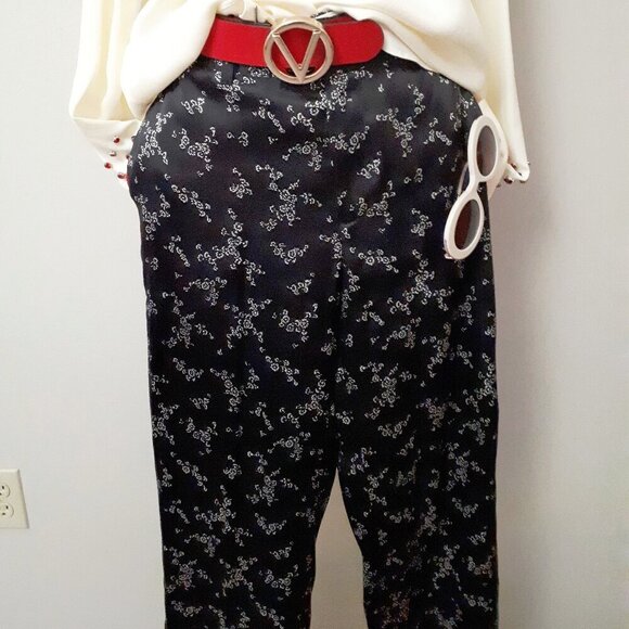 NWOT Equipment Femme black silk micro floral print pants w/ racer stripe detail - Picture 3 of 9